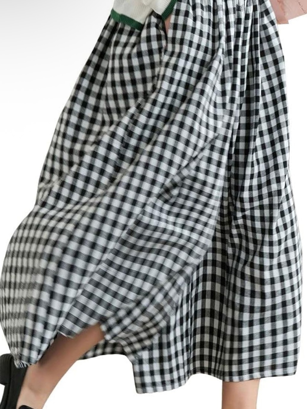Black & White Gingham Wide-Leg Capris Palazzo pants cotton/linen M